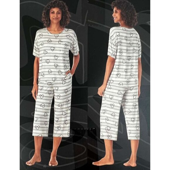 Disney Women's Grey Micky Mouse Capri Pyjama Set: 2 Pieces / Various Sizes - Picture 3 of 3